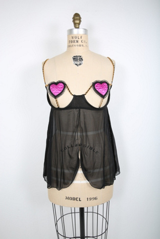 Sexy Black Baby Doll Lingerie with Pink Hearts Selected by Love Rocks