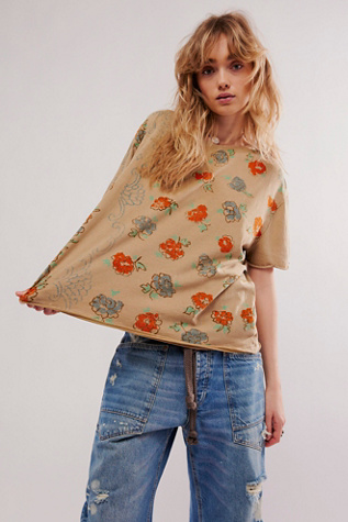 We The Free Nina Boheme Printed Tee at Free People in Sand Combo, Size: XS