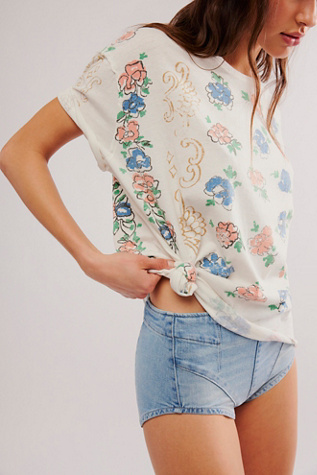 We The Free Nina Boheme Printed Tee at Free People in Ivory Combo, Size: Small