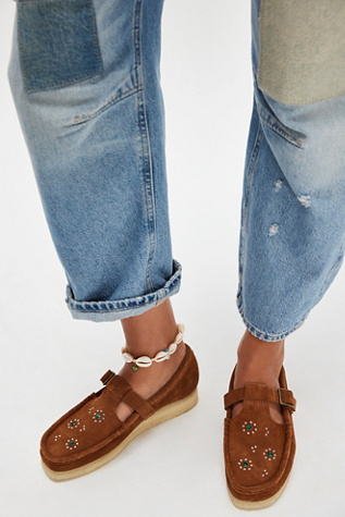 Clarks Wallabee T-Bar Mary Janes at Free People in Brown/Orange Suede Stud, Size: US 8