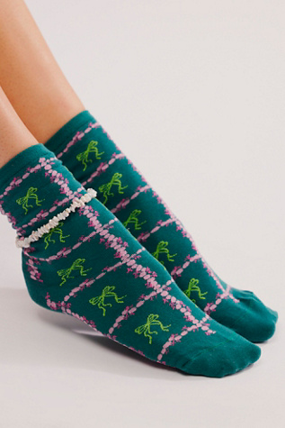 Tie A Bow Ankle Socks by Hansel From Basel at Free People in Green