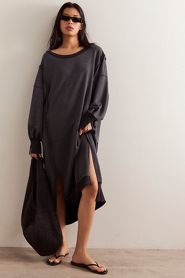 maxi sweatshirt dress Black BLANK Japanese style Maury Hooded Maxi Sweatshirt Dress