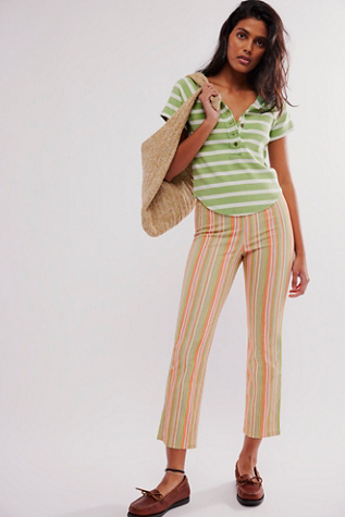 In My Feelings Stripe Slim Flare Crop Pants at Free People in Green Combo, Size: Medium