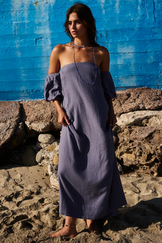 Julietta Linen Off-The-Shoulder Maxi by free-est at Free People in Blue Granite, Size: Small