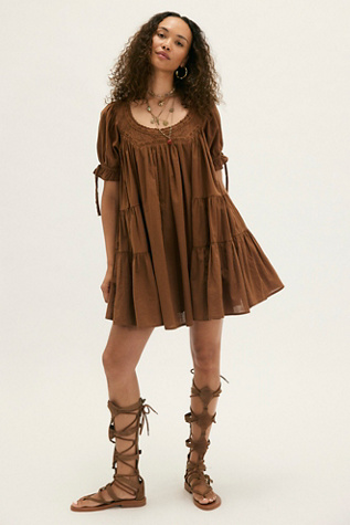 Sandy Shores Babydoll Dress by Free People in Brown, Size: M