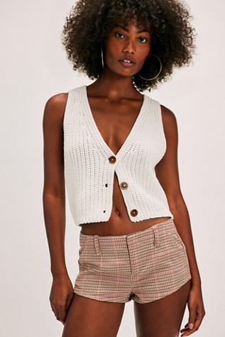 Alessia Menswear Trouser Shorts at Free People in Tan & Red Combo, Size: US 6