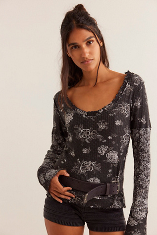 We The Free Clover Printed Thermal at Free People in Black Combo, Size: XS