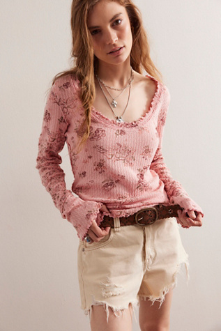 We The Free Clover Printed Thermal At Free People In Pink Combo, Size: Medium