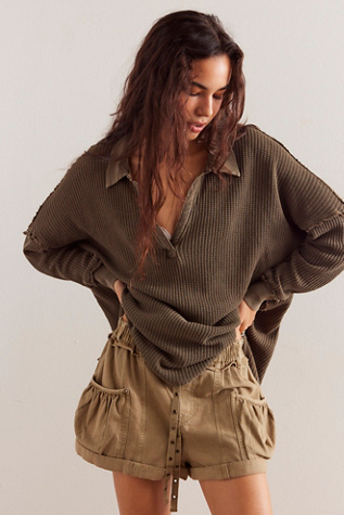 We The Free Travis Polo at Free People in Military Olive, Size: XS