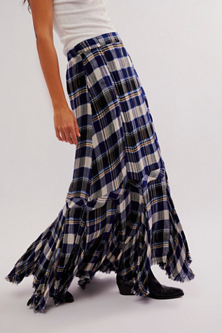 Bordeaux Plaid Maxi Skirt at Free People in Siren Plaid, Size: Small