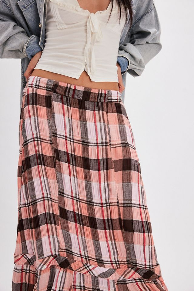 Bordeaux Plaid Maxi Skirt