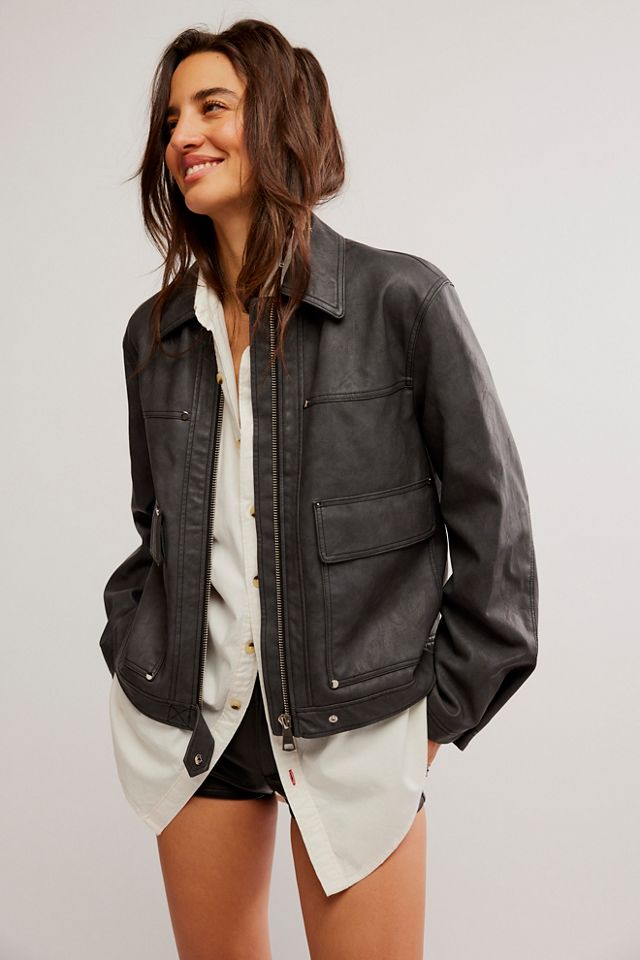 Free authentic People NEW Vegan-Leather Jacket M