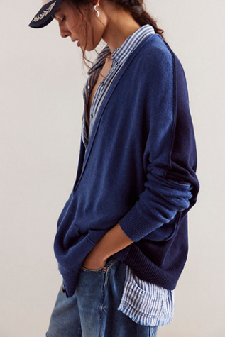 We The Free Essential Cardi at Free People in Moody Indigo Combo, Size: XS