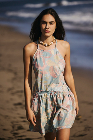 Deserted Island Mini Dress at Free People in Saltwater Combo, Size: XL