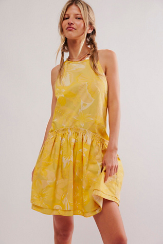 Deserted Island Mini Dress at Free People in Yellow Combo, Size: XL