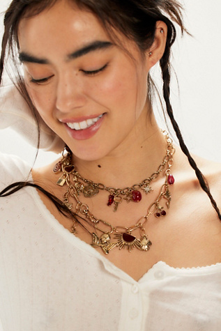 Maxamillion Charm Necklace by Free People in Red