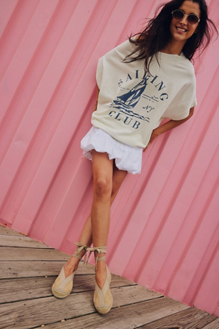 Yacht Club Short-Sleeve Sweatshirt by Original Retro Brand at Free People in Antique White, Size: Large