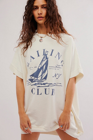 Yacht Club Short-Sleeve Sweatshirt by Original Retro Brand at Free People in Antique White, Size: Medium