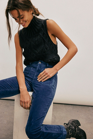 High Time Velvet Kick Flare Pants at Free People in Dark Denim, Size: US 12