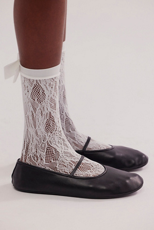 Lace Rear Bow Socks at Free People in White