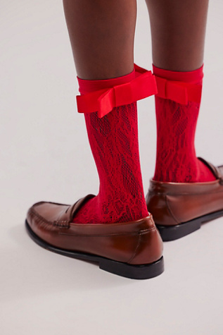 Lace Rear Bow Socks at Free People in Red