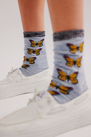 Monarch Butterfly Crew Socks at Free People in Light Blue