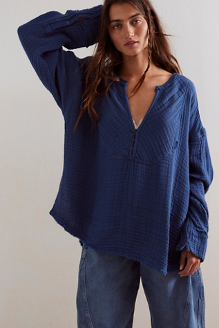 We The Free Easy Sunday Top at Free People in Dark Denim, Size: XS