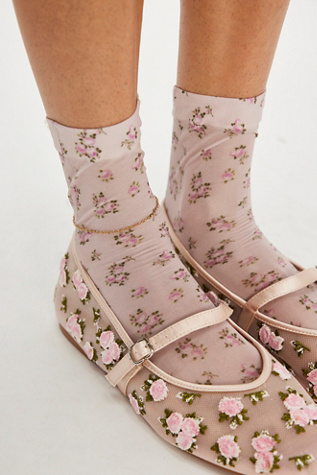 Floral Crew Socks by For Love & Lemons at Free People in Blush