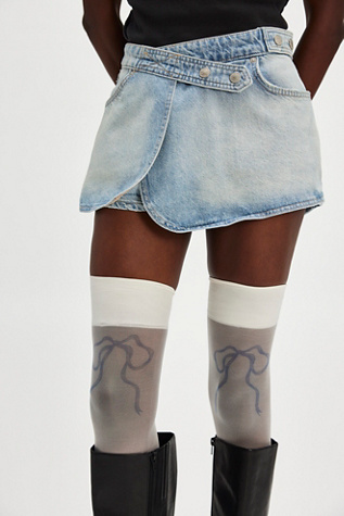 For Love & Lemons Bow Printed Thigh High Socks