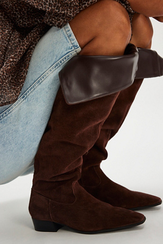 Bottes Cuisse Haute Isabel Marant - Taille 35 - Dessus En Suède Noir - Talons Plats - Occasion
