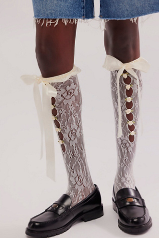 Tiny Dancer Tall Socks at Free People in White