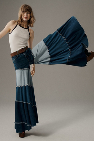 We The Free Dreamscape Tiered Wide-Leg Jeans at Free People in Indigo Illusion, Size: 26 S