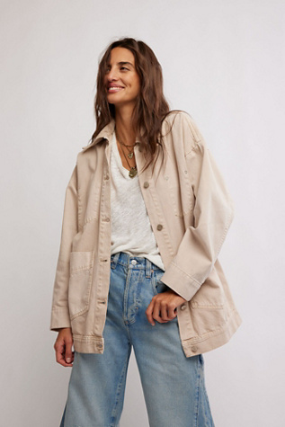 We The Free Avery Denim Jacket At Free People In Ivory, Size: Large