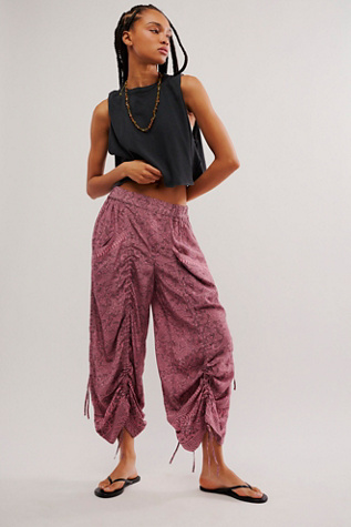 Flora Pull-On Bustle Trousers at Free People in Frozen Plum Combo, Size: XS