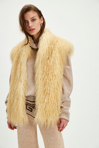 Laila Faux Fur Vest Jacket at Free People in Panna Cotta, Size: Small