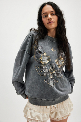 OneTeaspoon Studded Eagle Retro Pullover at Free People in Charcoal, Size: Medium