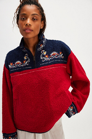 Found Pahari Floral Embroidered Pullover at Free People in Red Navy Combo, Size: Small