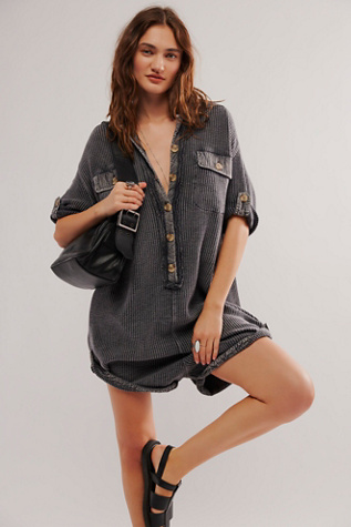 FP One Scout Short Sleeve Romper at Free People in Charcoal, Size: XS