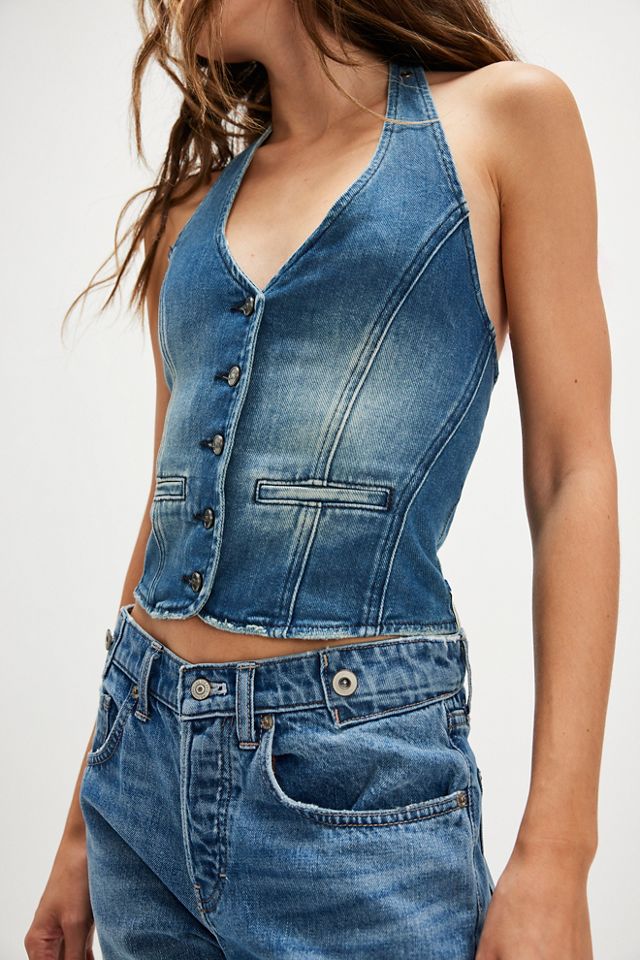 OneTeaspoon Gritty Blue Denim Halter Top #3