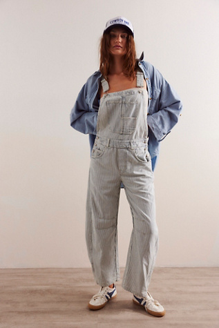 We The Free Good Luck Striped Overalls at Free People in Indigo Railroad, Size: Medium