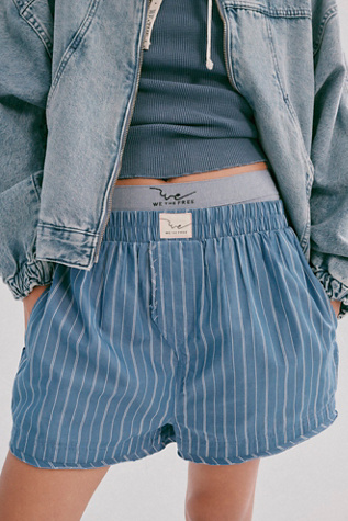 We The Free Day To Day Striped Boxers at Free People in Blue, Size: S