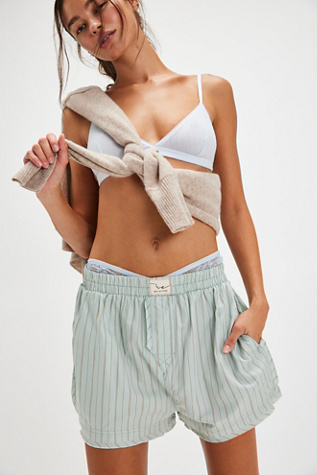 We The Free Day To Day Striped Boxers at Free People in Misty Blue Combo, Size: XS