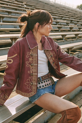 We The Free Lana Leather Jacket at Free People in Brick Wall, Size: Medium