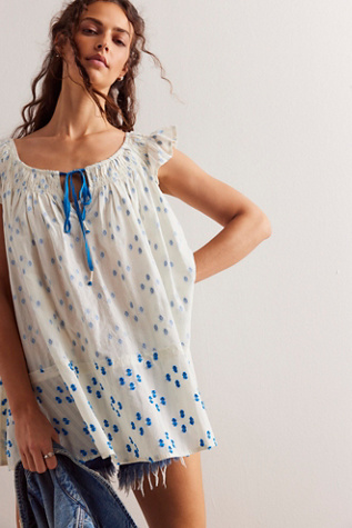 We The Free Jules Cotton Tunic at Free People in Ivory Blue Combo, Size: XS