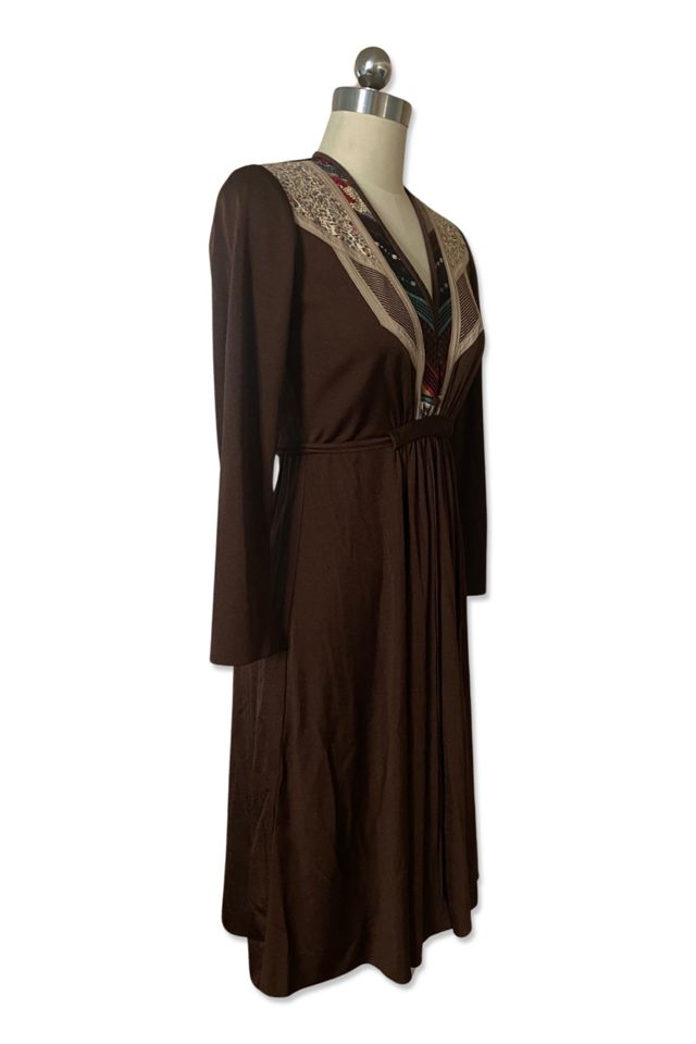 1970s Chocolate Poly Applique Midi Dress Selected By Ritual Vintage #1