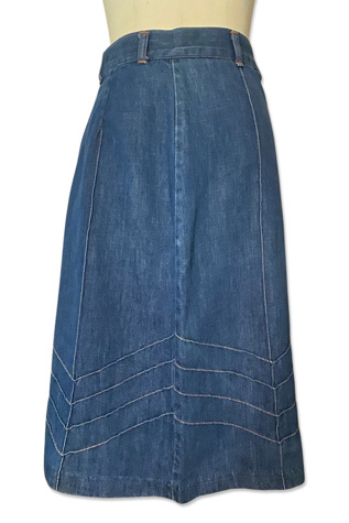1970s Denim Channel Stitched Midi Skirt Selected By Ritual Vintage