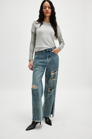 OneTeaspoon Straight-Leg Billie Jeans at Free People in Used Blue, Size: 26