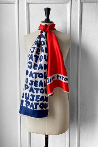Foulard Vintage JEAN PATOU En Soie - 76x77 Cm - Vert Superbe