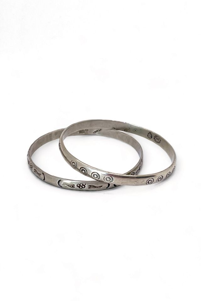 Mid-Century Etched Sterling Silver Bangle Bracelet Set Selected by