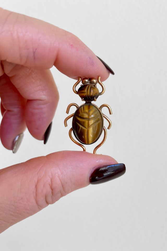 Vintage 12K Gold Fill Carved Tiger Eye Scarab Pin Selected by MARMALADE #2